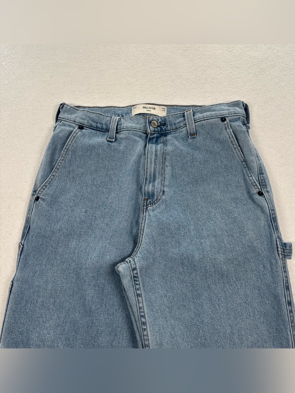 Hollister Baggy Carpenter Jeans Fits Men 32x31.5 Light Blue Wash Relaxed Utility - Picture 3 of 9